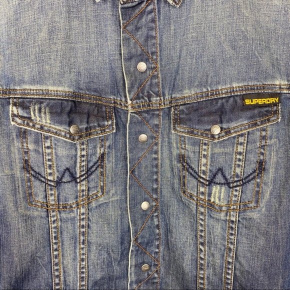 Superdry Men's Blue Denim Casual Button Down Shirt - Picture 4 of 10